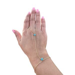 Turquoise CZ Gemstone Hand Chain Bracelet